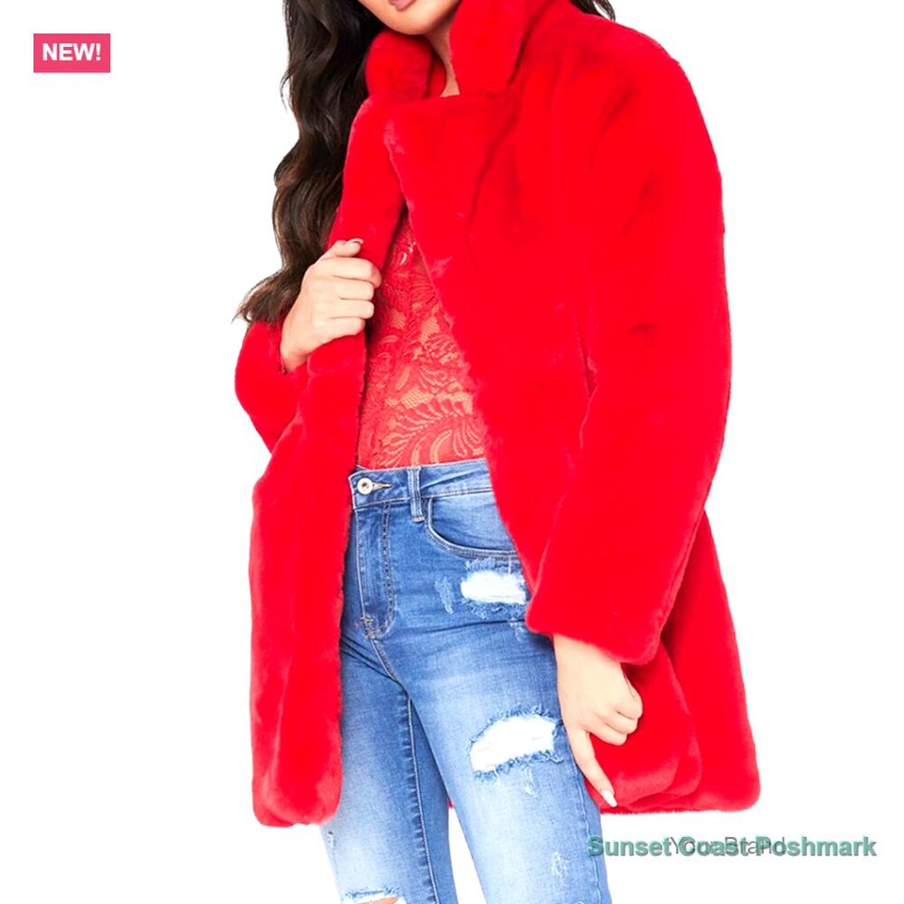 Faux Fur Fleece Coat with Lapel and Buttons, Winter Warm